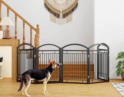Folding No-Assembly Metal Freestanding Dog Gate with Door Walk Through,32" Height Pet Fence,144" Extra Wide Accordion Puppy Folding Playpen for Doorways,House,Stairs (6 Panels,White)