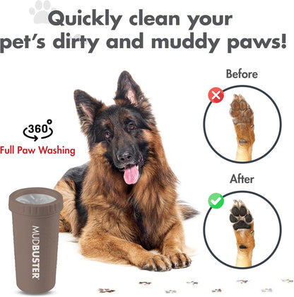 Dexas MudBuster Medium Dog Paw Cleaner in Fuchsia - Fits 1.5"-2.5" Wide Paws, Portable Paw Washer for Muddy Paws, Dog Paw Cleaning Cup with Gentle Silicone Bristles, Quick Clean Pet Paw Washer
