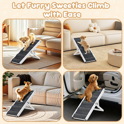 Pawaboo Foldable Dog Ramp, Small Dog Ramp for Couch, 4 Adjustable Height from 13'' to 21", Stable Pet Steps with Non-Slip Pad, Portable Pet Ramps Use for Couch Sofa Stairs, Wood