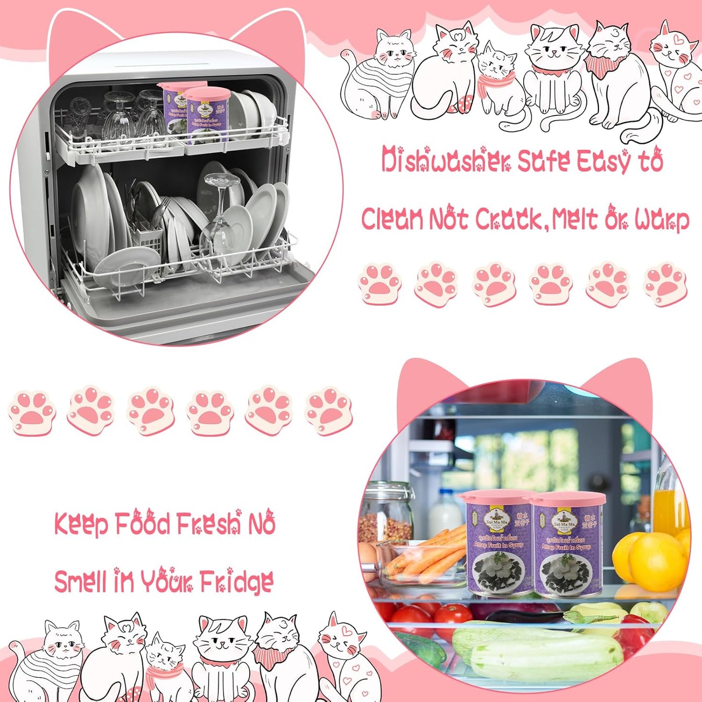 Uiifan 8 Pcs Cat Food Can Covers Lids Set, Silicone Pet Food Can Lids with Multi-Function Cat Foods Spoon and Opener, Silicone Wet Foods Spoon for Cats and Dogs(Pink)