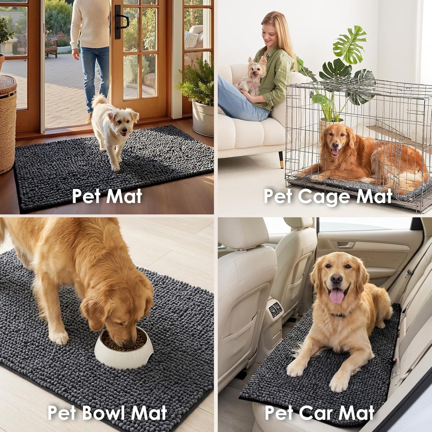 EHEYCIGA Super Absorbent Dog Door Mat for Muddy Paws 30x20 Inch Indoor, Front Doormat Outside Entrance, Quick Dry Chenille Washable Dog Crate Bed, Non-Slip Pet Rug Mud Mat Outdoor Entryway, Grey