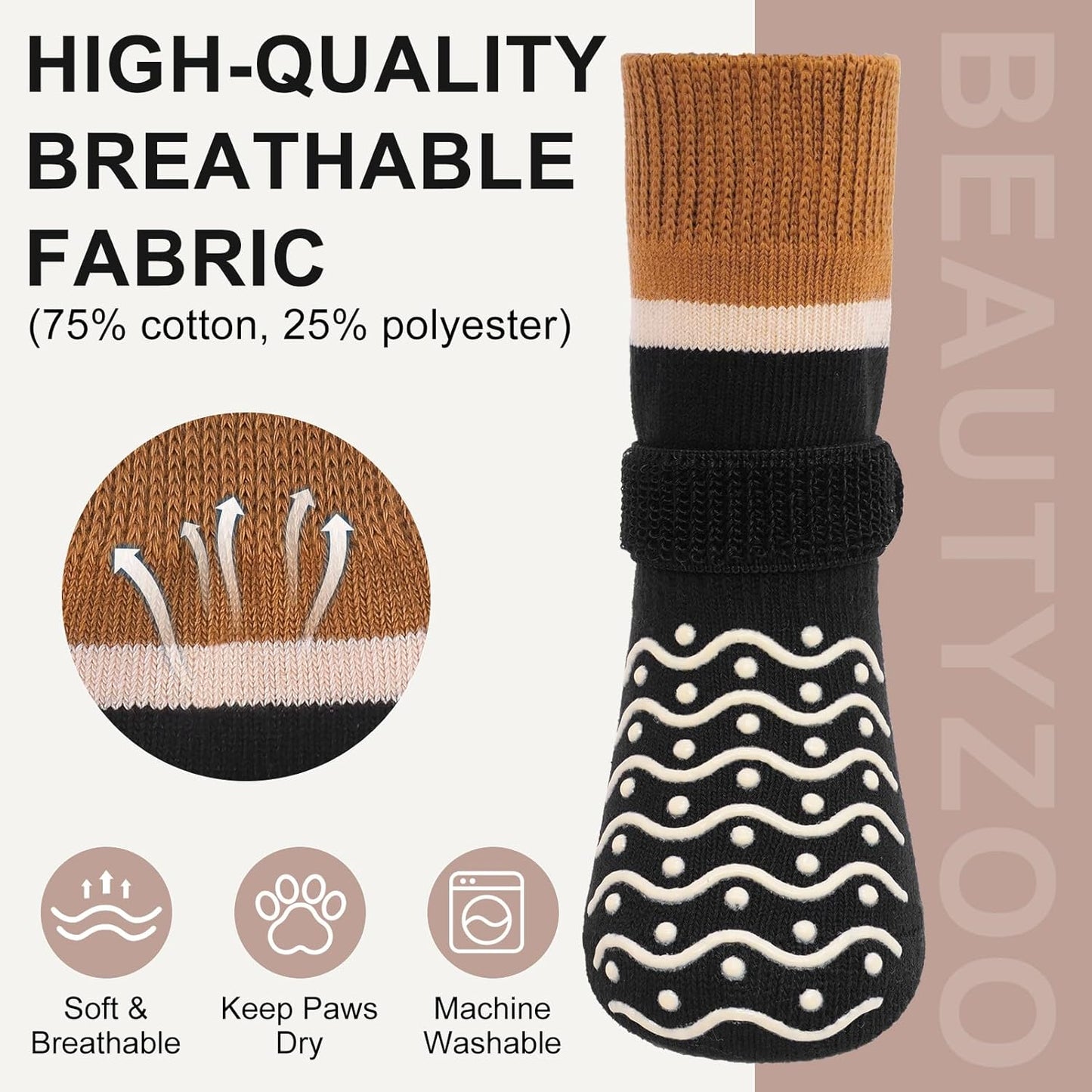 BEAUTYZOO Dog Socks to Prevent Licking Paws -Dog Shoes for Hot Pavement & Hardwood Floors Anti Slip, Traction Control Boots & Paw Protectors with Double Side Grips for Small Medium Large Senior Dogs