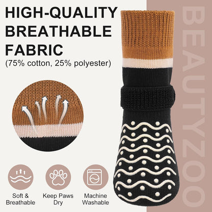 BEAUTYZOO Dog Socks to Prevent Licking Paws -Dog Shoes for Hot Pavement & Hardwood Floors Anti Slip, Traction Control Boots & Paw Protectors with Double Side Grips for Small Medium Large Senior Dogs