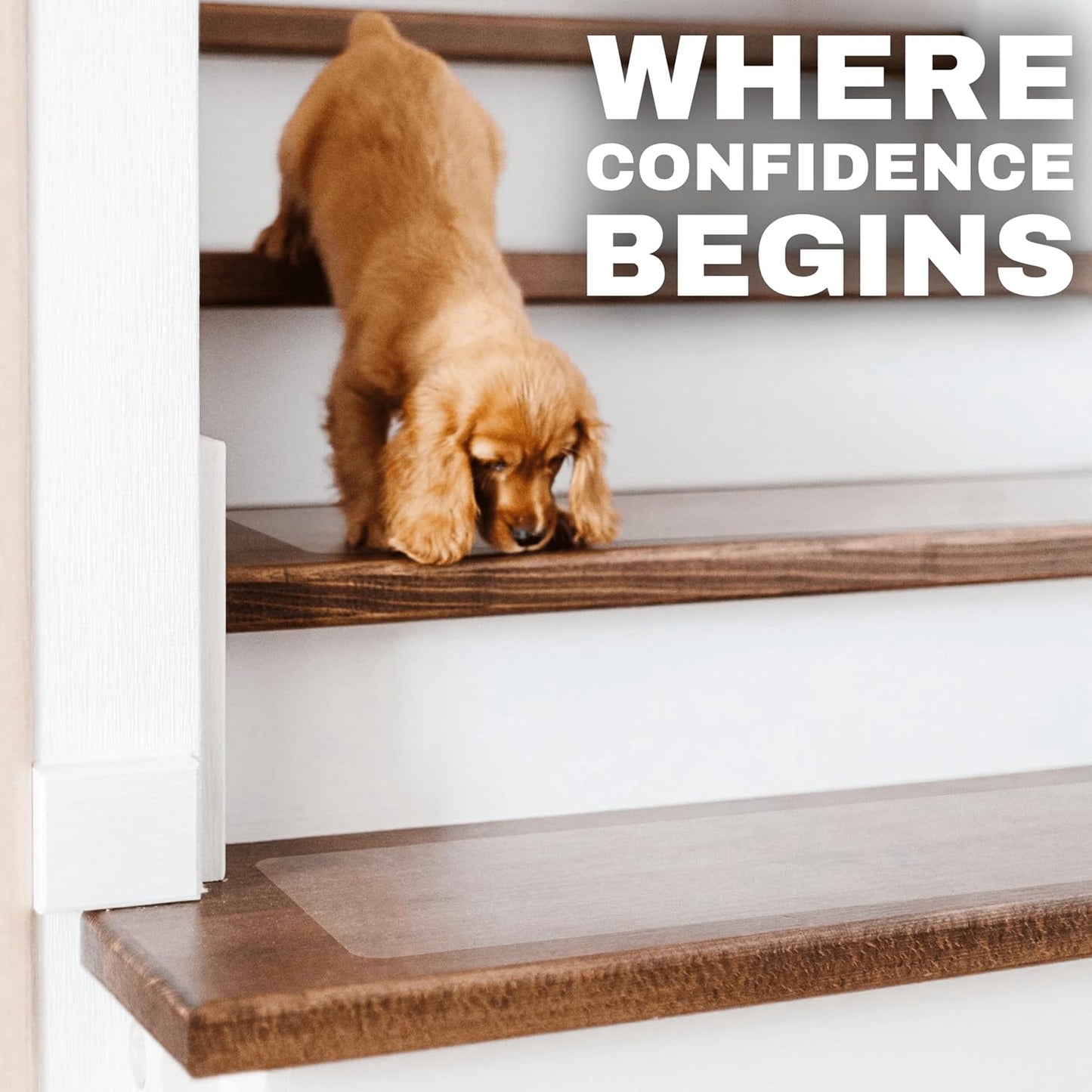 Clear Non Slip Stair Treads for Wooden Steps Indoor 30"x6" – 15-Pack Peel Stick Stair Treads – Self Adhesive Transparent Step Covers – Stair Grip Tape for Dogs, Kids – by STEPCORE