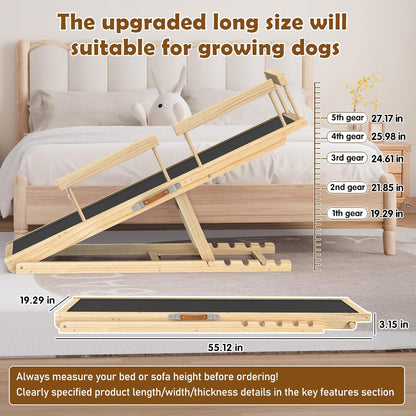 Dog Ramp for Couch with Non-Slip Silicone Mat, 39" Wooden Pet Ramps for Small Dogs, Hold up to 100lb, Adjustable Height from 11.41" to 20.47", Portable Stable Pet Step for Sofa Stairs