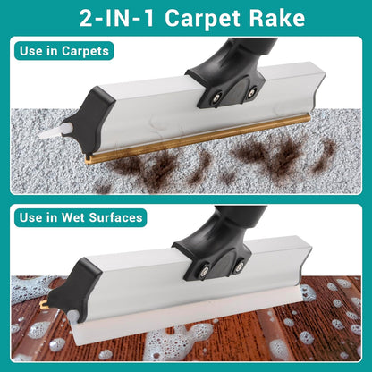 62" Carpet Rake for Pet Hair Removal – Adjustable Carpet Broom Bundle with Carpet Scraper & Hair Picker, Pet Hair Removal Tool for Dog & Cat Hair, Rug Rake Carpet Brush for Furniture & Carpets