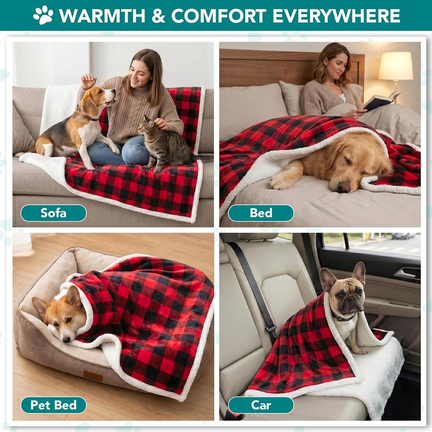 PetAmi Dog Blanket for Medium Large Dogs, Pet Bed Blanket Cat Puppy Kitten, Fleece Furniture Couch Cover Protector Sofa Car, Soft Sherpa Dog Throw Plush Reversible Washable, 40x60 Plaid Dark Gray