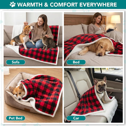 PetAmi Dog Blanket for Medium Large Dogs, Pet Bed Blanket Cat Puppy Kitten, Fleece Furniture Couch Cover Protector Sofa Car, Soft Sherpa Dog Throw Plush Reversible Washable, 40x60 Plaid Dark Gray