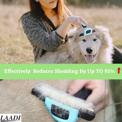 LAADI Deshedding Tool for Dogs and Cats - Reduces Shedding by Up to 95% in Less Than 10 Minutes - Professional Grooming Brush for All Hair Types - Ergonomic Design and Skin Massage Needles - Blue