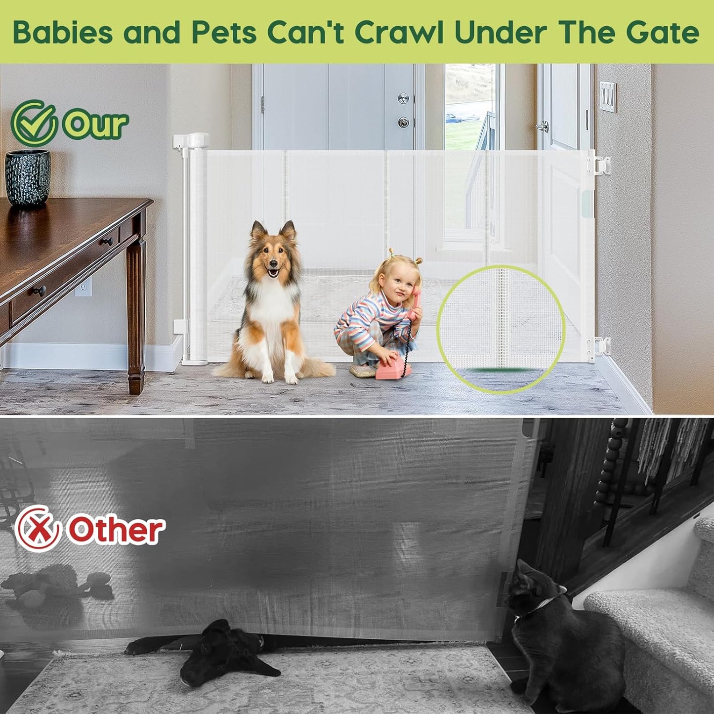 Reinforced 80 Inch Retractable Baby Gate Extra Wide Baby Gate for Wide Openings, Indoor/Outdoor Retractable Dog Gate for Doorway, Mesh Dog Gate Indoor Prevent Babies/Pets from Crawling Under, Black