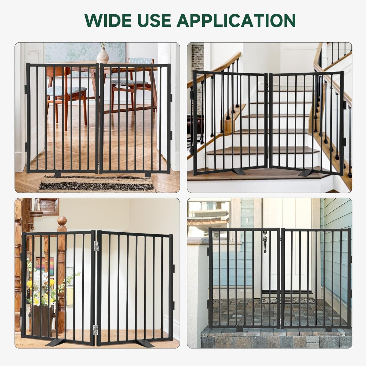 Snagle Paw Full Metal Freestanding Dog Gate,Indoor Dog Gate with Floor Protect Support Feet, 40x24 Inches Foldable Dogs Barrier for Stairs, Hallways and Doorways (24'' H 2 Panel, White