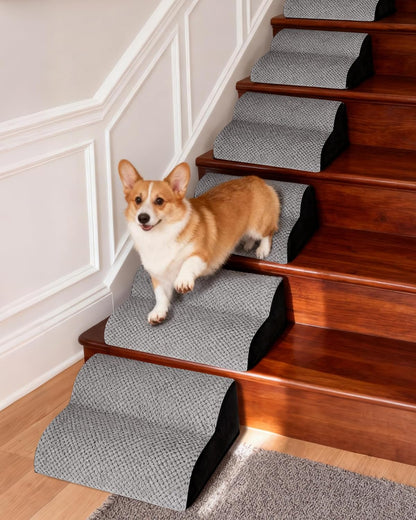 Dog Ramp for Stairs 2Pack, Try Now Risk-Free! Low-Profile Non-Slip Pet Stair Ramps with Washable Cover, Gentle Slope for Senior, Small Short-Legged Dogs and Cats (Corgi, Dachshund)
