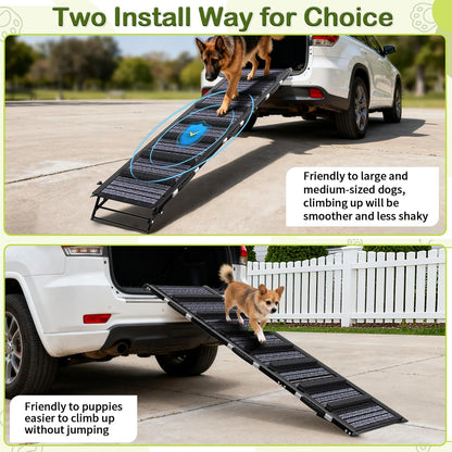 TNELTUEB Adjustable Dog Ramp, Wooden Folding Portable Pet Ramp,Rated for 30 LBS, 32.6" Long and Adjustable from 10" to 19" with Non-Slip Traction Mat, Dog Step for Bed, Couch,Car (55"-Grey)