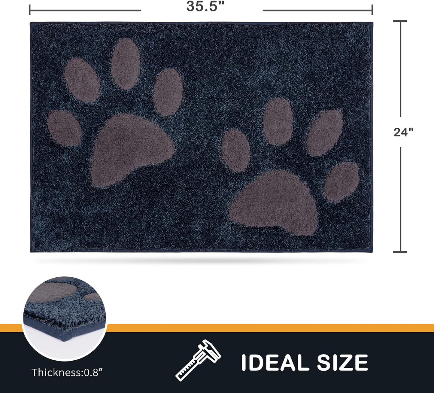 PURRUGS Dirt Trapping Door Mat 20" x 31.5", Non-Skid/Slip Machine Washable Microfiber Entryway Rug, Dog Doormat, Super Absorbent Welcome Mat for Muddy Wet Shoes and Paws, Grey