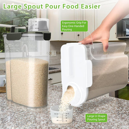 Viretec Rice Airtight Storage Container, 3 to 5Lbs Cereal Dry Food Flour Bin, Pet Dog Cat Food Dispenser with Measuring Cup, BPA Free Clear Plastic Kitchen and Pantry Organization Bin for Sugar