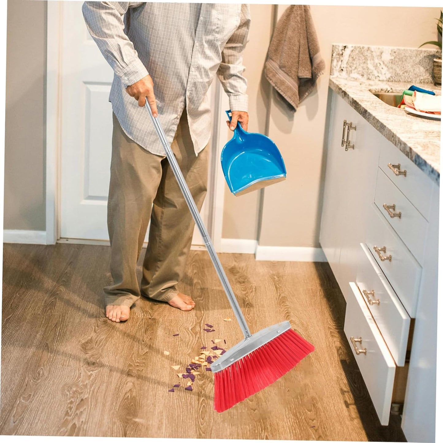 Ipetboom Pet Hair Broom Indoor Dustpan Soft Bristles Heavy Duty Stainless Steel Outdoor Broom for Garage Lobby