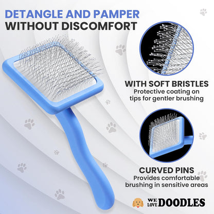 We Love Doodles Slicker Brush with Non Scratching Pins - Dog Brush with Coated Pins, Slicker Brush for Dogs Dematting, Grooming Brushes for Short Haired & Long Haired, Poodle & Goldendoodle (Small)