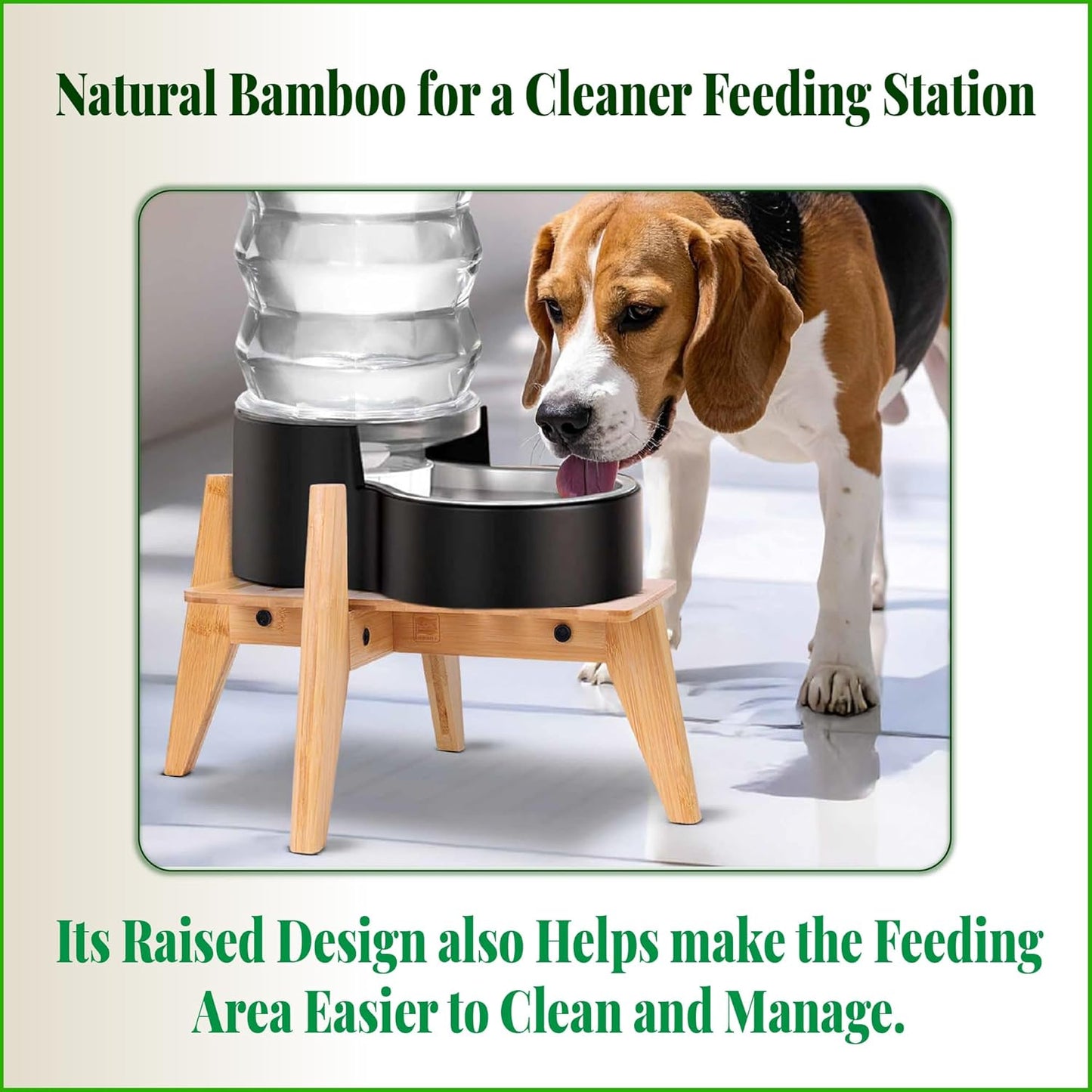 Dog Bowl Stand (14-inch High) - Ideal for Large Breeds, Use to Elevate, Raise Pet Dishes, Water Fountains and Slow Feeders - Adjustable Sideways, Bamboo - (Bowls not Included)