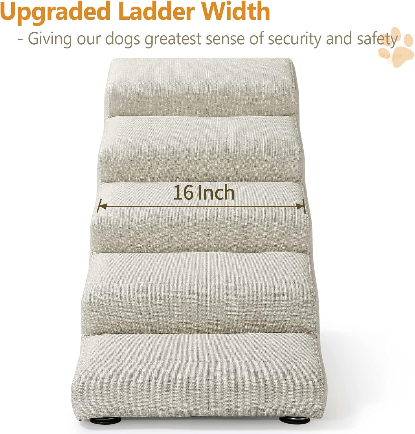 Senneny Imitation Linen Faux Leather Dog Stairs, for Pets up to 150 lbs, Waterproof, Scratch Resistant Pet Steps/Stairs with High Density Foam and Detachable Wooden Legs, Light Beige Linen, 4 Step