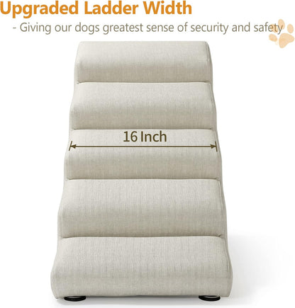 Senneny Imitation Linen Faux Leather Dog Stairs, for Pets up to 150 lbs, Waterproof, Scratch Resistant Pet Steps/Stairs with High Density Foam and Detachable Wooden Legs, Light Beige Linen, 4 Step