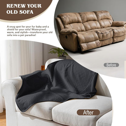 Waterproof Couch Cover, Reversible, Pet-Friendly, Washable and Anti-Slip Couch Covers for Sofa Protection with 3 Cushions, Sofa Slipcovers for Dogs and Cats (71×118in/Brown)