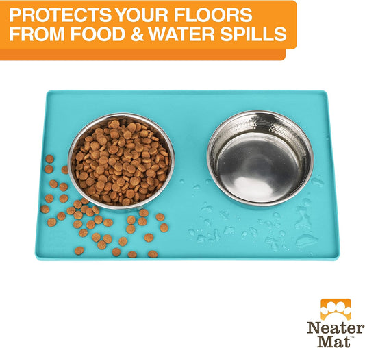Neater Pet Brands Neater Mat Cat & Dog Food Mat, Waterproof & BPA-Free Silicone Placemat with Raised Edge for Under Food and Water Bowls, 19" x 12", Gunmetal Grey