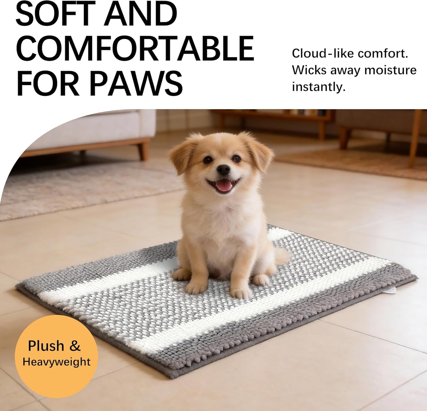 Dog Door Mat for Muddy Paws - Absorbent Quick-Dry Non-Slip Washable Chenille Pet Rug, Indoor Entryway Mat for Front Door & Crate (Brown, 24" L*16" W)