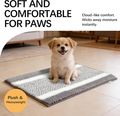 Dog Door Mat for Muddy Paws - Absorbent Quick-Dry Non-Slip Washable Chenille Pet Rug, Indoor Entryway Mat for Front Door & Crate (Brown, 24" L*16" W)