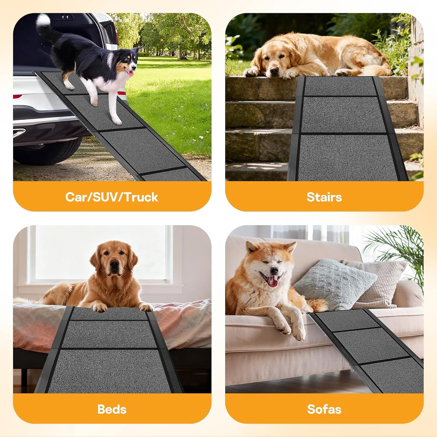 Dog Ramps for Large Pets, 67" L & 17" W Extra Wide Foldable Aluminum Pet Ramp with Waterproof & Non-Slip Rug Surface, Up to 250lbs for Giant Dogs for SUV, Truck, Bed, Stairs, Indoor & Outdoor