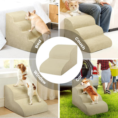 Dog Stairs for Small Dogs, 3 Tiers High Density Foam Dog Ramp, Extra Wide Non-Slip Pet Steps for High Beds Or Couch, Soft Foam Doggie Ladder for Dogs Injured, Older Pets, Small Cats