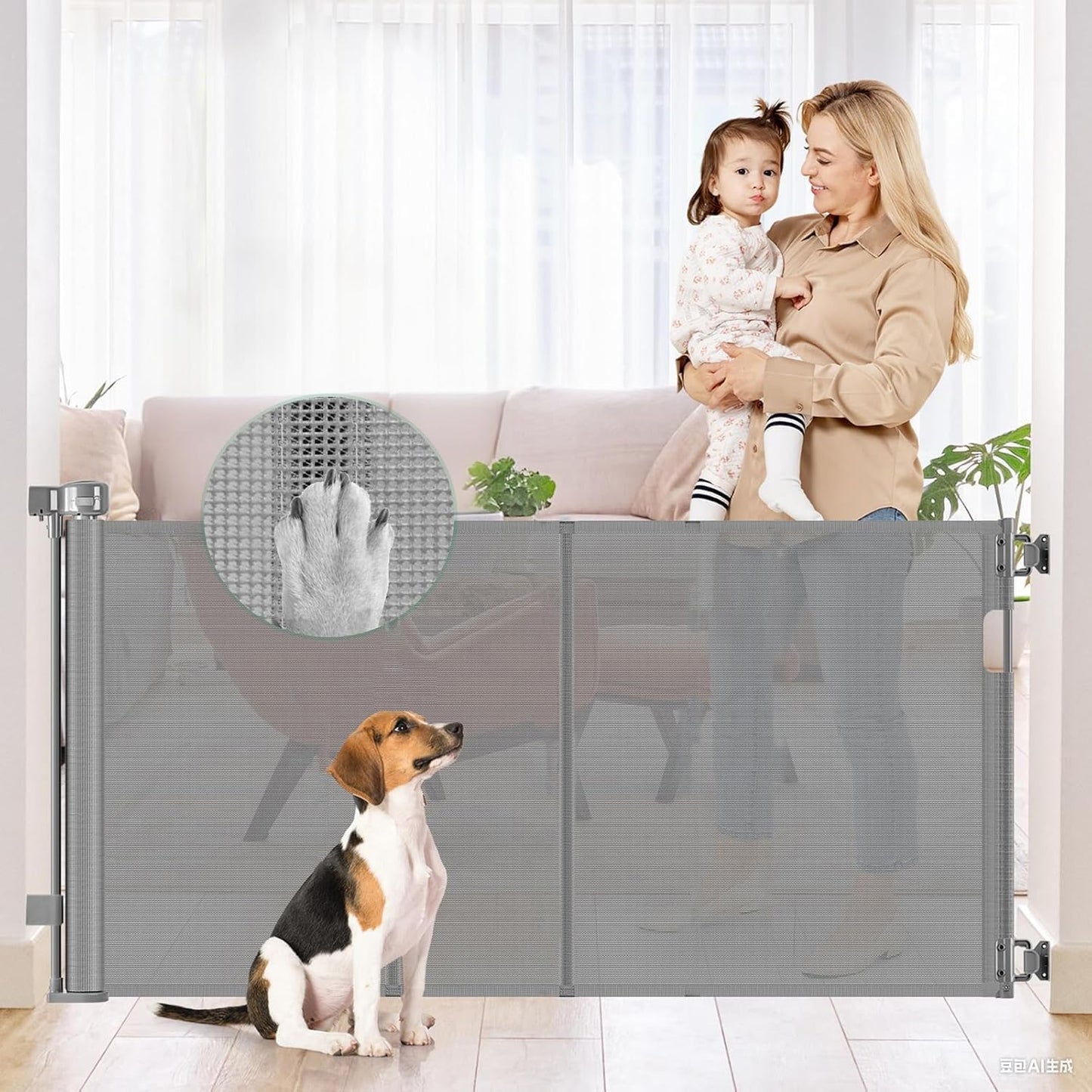 Reinforced 85 Inch Wide Retractable Dog Gate Extra Long Baby Gate with Support Rods – Prevent Crawling Under, Indoor Extra Wide Retractable Baby Gate Retractable Gate Outdoor Gates for Decks, White