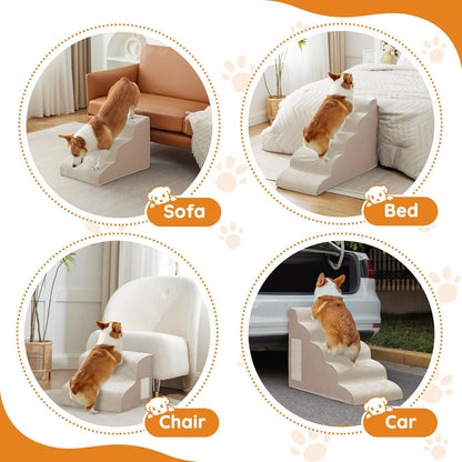 Dogs Steps for Bed, Dog Stairs for Small Dogs, 2-Step Dog Ramp for Bed, Couch, Sofa, and Chairs, Non-Slip Bottom Design, Cat Scratching, High Density Foam Portable Pet Step, Indoor, Grey