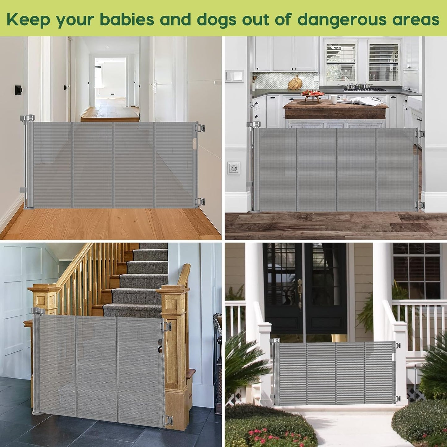 Reinforced 80 Inch Retractable Baby Gate Extra Wide Baby Gate for Wide Openings, Indoor/Outdoor Retractable Dog Gate for Doorway, Mesh Dog Gate Indoor Prevent Babies/Pets from Crawling Under, Black