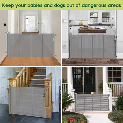Reinforced 80 Inch Retractable Baby Gate Extra Wide Baby Gate for Wide Openings, Indoor/Outdoor Retractable Dog Gate for Doorway, Mesh Dog Gate Indoor Prevent Babies/Pets from Crawling Under, Black