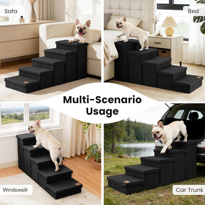 Love's cabin Dog Stairs with Storage 13" H, Foldable Pet Stairs for Small Medium or Large Dogs, Cat Puppy Steps Ramp with Zip up to 150 lbs, Solid Grey, 2 Steps