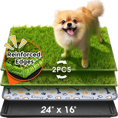Hompet Dog Grass Pad with Tray Large, 35"x22.5", 2 Reusable Artificial Turf for Dogs Potty, Waterproof Non-Slip Washable Pee Pads, Quickly Absorbency Portable Dog Litter Box for Indoor/Outdoor Use