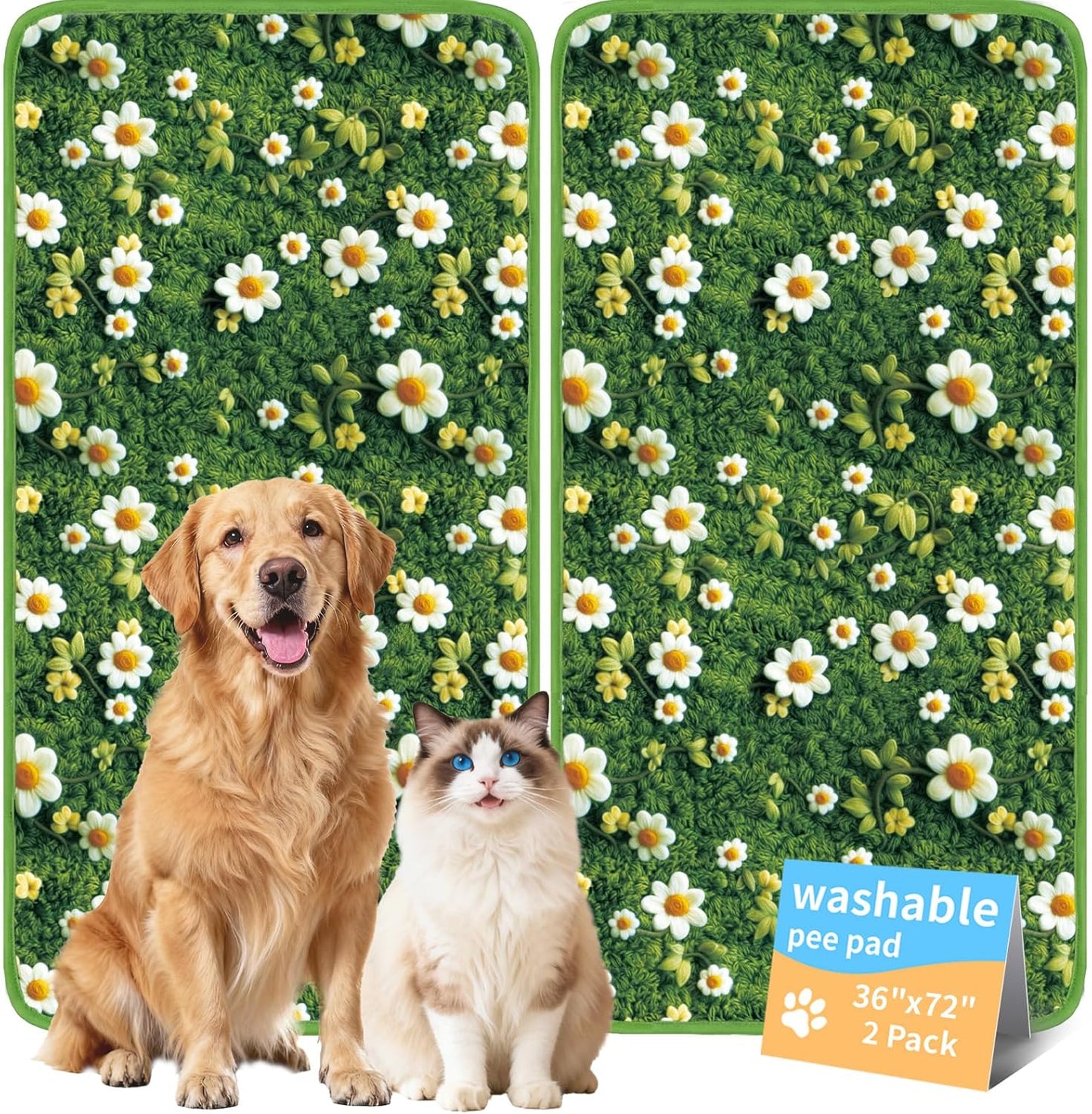 Washable Pee Pads for Dogs, Reusable Puppy Potty Training Pads, Ultra-Absorbent Thick Waterproof Leak-Proof Non-Slip Pads & Mat for Crate, Playpen, Floor, Whelping & Housebreaking , 2 Pack 18"x24"