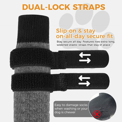 BINGPET Waterproof Dog Socks Boots to Prevent Licking Paws,Anti Slip Dog Booties & Paw Protectors with Dual Straps for Hot/Cold Pavement,Indoor Outdoor Grip Dog Shoes for Small Medium Large Senior Dog
