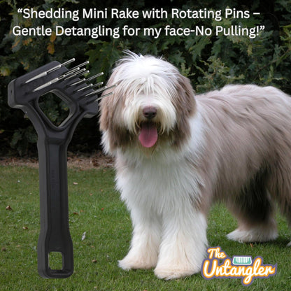 Undercoat Mini-Rakes for Effective Dematting and Grooming Dogs and Cats has V-Shape Head and Double Row, Stainless-Steel Rotating Teeth (Extra-Long Tooth Mini Rake)