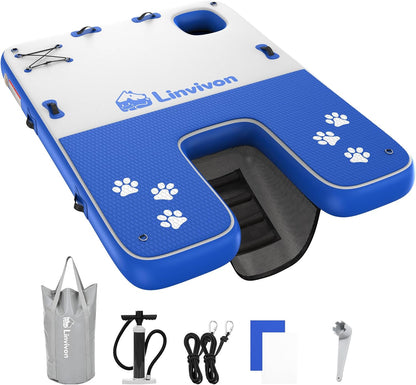 Inflatable Dog Boat Ramp for Dogs Up to 240 lbs, Inflatable Dock Floating Platform with Anti-Slip EVA Foam Safe & Easy Water Access, Dog Ramp for Boat, Pools, Lakes, Boats, Docks, Green