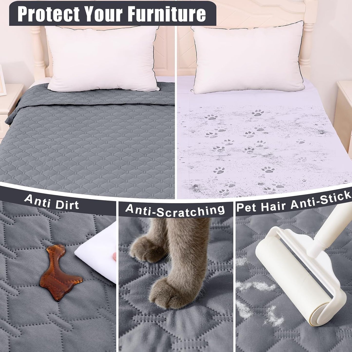Smiry Waterproof Dog Bed Cover Blanket 30x70, Soft Reversible Pet Blanket, Washable Leakproof Cats Dogs Couch Cover for Sofa, Couch, Furniture, Grey/Dark Grey