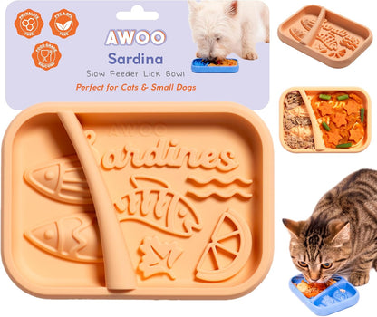 Awoo Lick Dish - Silicone Lick Mat + Slow Feeder for Cats & Small Dogs - Non-Slip Design with Suction Cups - Dishwasher Safe, Extends Mealtime, Reduces Anxiety (Periwinkle)