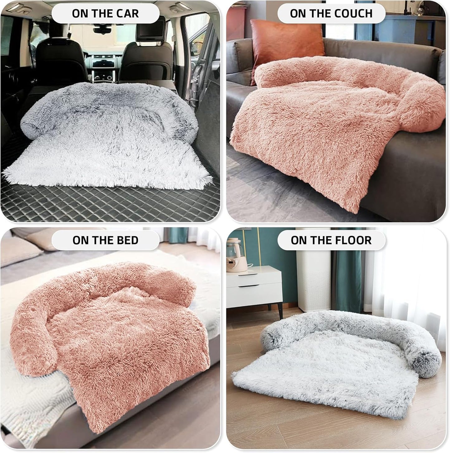 Calming Dog Bed Fluffy Plush Dog Mat for Furniture Protector with Removable Washable Cover for Large Medium Small Dogs and Cats (Large, Light Grey)