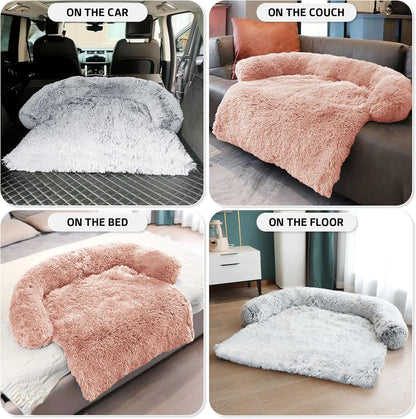 Calming Dog Bed Fluffy Plush Dog Mat for Furniture Protector with Removable Washable Cover for Large Medium Small Dogs and Cats (Large, Light Grey)
