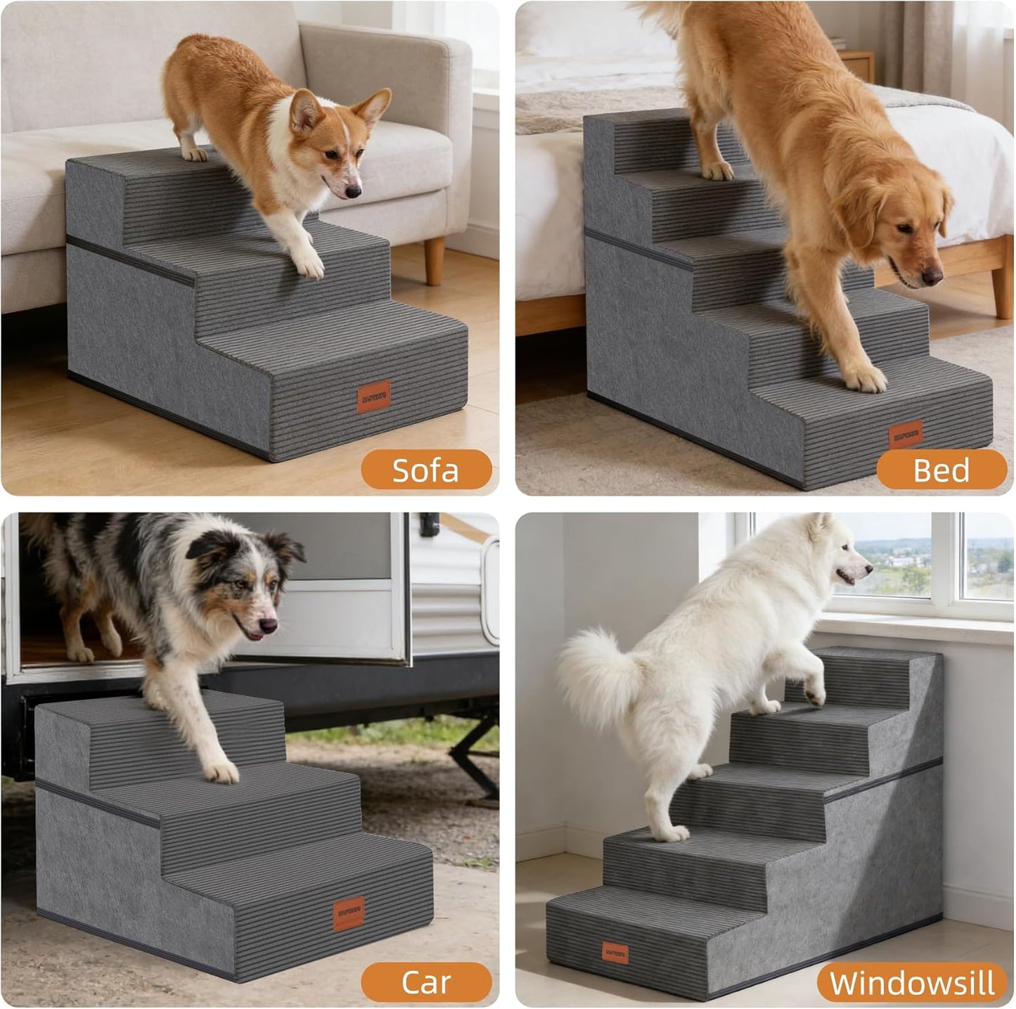 Dog Stairs for Small Dogs, 13.5" H, 3-Step Pet Steps for Couch Sofa and Chair, Non-Slip Balanced Pet Ramp for Medium Cats,Indoor Dog Ladder, Grey