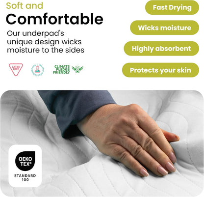 IMPROVIA® Washable Underpads, 34" x 36" (Pack of 4) - Heavy Absorbency Reusable Bedwetting Incontinence Pads for Kids, Adults, Elderly, and Pets - Waterproof Protective Pad for Bed, Couch, Sofa, Floor