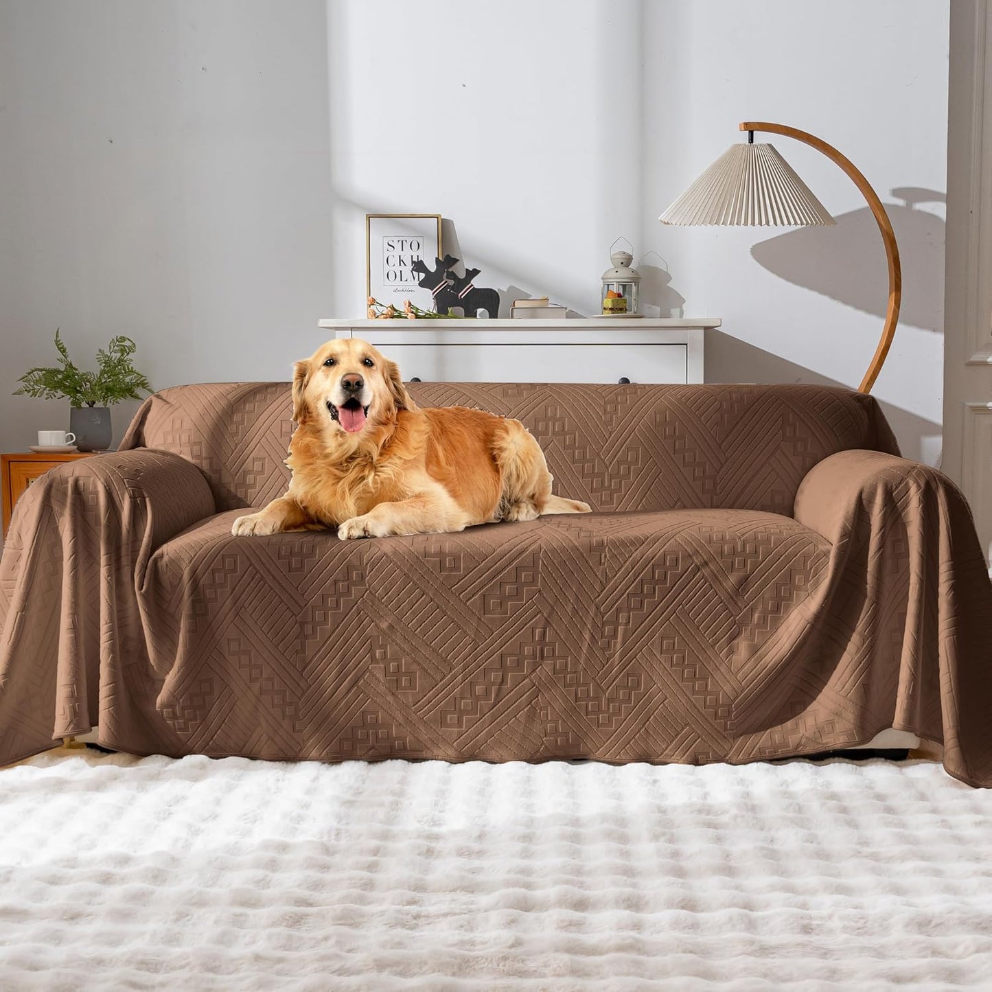Waterproof Couch Cover, Reversible, Pet-Friendly, Washable and Anti-Slip Couch Covers for Sofa Protection with 3 Cushions, Sofa Slipcovers for Dogs and Cats (71×118in/Brown)