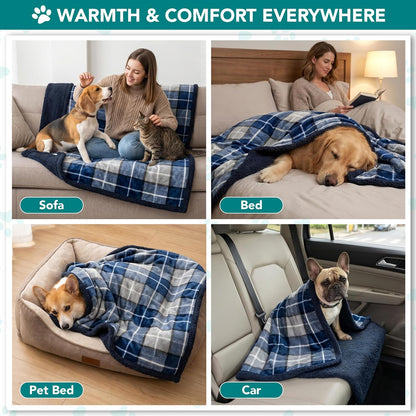 PetAmi Dog Blanket for Medium Large Dogs, Pet Bed Blanket Cat Puppy Kitten, Fleece Furniture Couch Cover Protector Sofa Car, Soft Sherpa Dog Throw Plush Reversible Washable, 40x60 Plaid Dark Gray