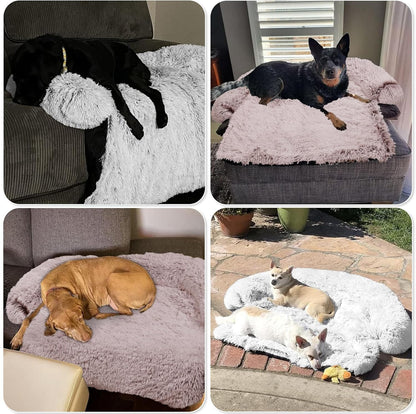 Calming Dog Bed Fluffy Plush Dog Mat for Furniture Protector with Removable Washable Cover for Large Medium Small Dogs and Cats (Large, Light Grey)