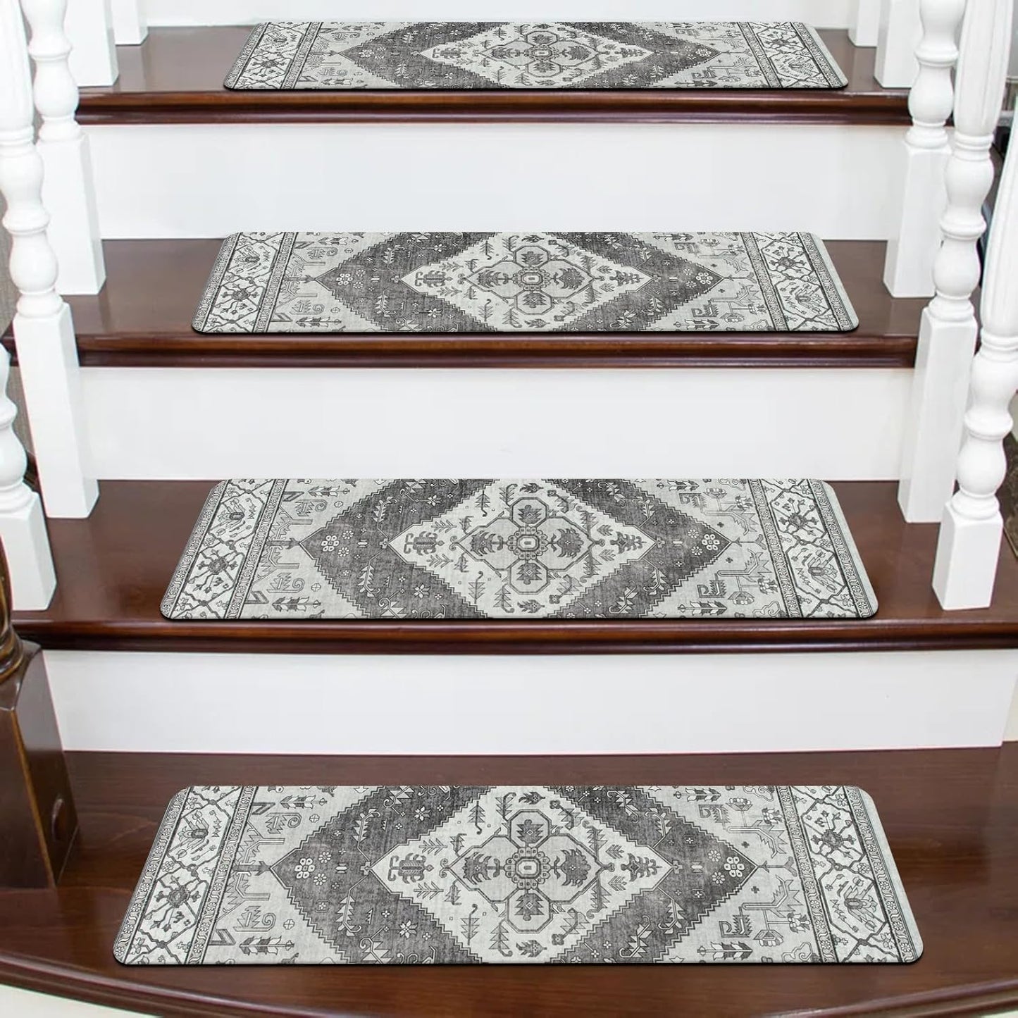 OJIA Non-Slip Carpet Stair Treads for Wooden Steps Set of 15, 30''X8'' Indoor Runner Resistant Rugs Rubber Safety Mats for Dogs, Kids & Elders, Stairway Grip